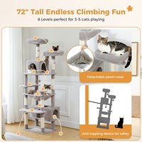 Arbre à chat classique moderne écologique de 72 pouces à 4 niveaux avec poteaux à gratter en sisal, bois, fausse fourrure et papier, et carton durable