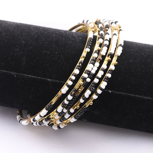 Fashion Beaded <b>Bracelets</b> Gold Black White <b>Beads</b> 65Mm Women's Jewelry Copper Alloy Bangles - Product Image 4