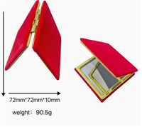 Miroir compact carré pliable portable en cuir grainé doré de haute qualité, double face floqué, idéal comme cadeau
