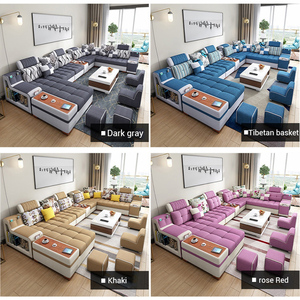Muebles de Sala de Estar en Oferta, Sofá de Terciopelo <span class=keywords><strong>Azul</strong></span> de 7 Plazas con Diseño Moderno y Elegante, Carga USB, Esquinero Seccional - Product Image 3