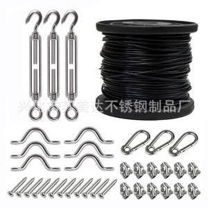 304 Stainless Steel Black Coated <b>Wire</b> Rope Outdoor Lamp Hanging Kit With Cable Clamp Hook For Garden Use - Product Image 2
