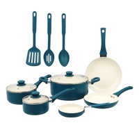 Juego de Utensilios de Cocina Antiadherentes Modernos de 13 Piezas, Diseño Sostenible de Metal Rojo