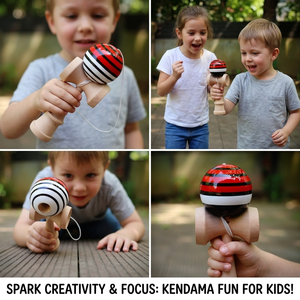 Juguete Kendama de Madera de Alta Calidad para Niños y Adultos, Bola de Competición Pintada con Rayas Rojas y Negras, con Cuerda Resistente - Product Image 2