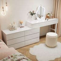 Coiffeuse en bois style crème, minimaliste et moderne, pour chambre à coucher, avec petite commode intégrée et comptoir