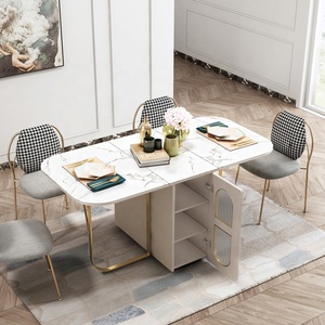 Multifunctional Marbling Style Top Stainless Steel Leg <strong>Storage</strong> 6 Seater <strong>Dinning</strong> <strong>Table</strong> Modern Folding Dining <strong>Table</strong> - Product Image 2