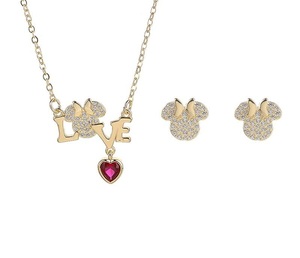 Juego de Joyería de Corazón Chapado en Oro de 18K al por Mayor con Motivo de Amor, Collar y Pendientes de Diseño de Moda con Circonita Cúbica, Aleación de Cobre Premium - Product Image 3