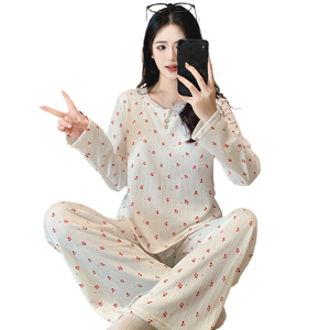 Pyjama pour femmes, style Internet Red, printemps et automne, 6535, coton, manches longues, vêtements d'extérieur, costume fin pour filles, vêtements de maison - Product Image 1