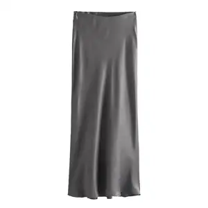 TAOP&ZA 2023 Autumn new European and American style women's fashionable and casual silk satin texture midi skirt 9878273 9878267