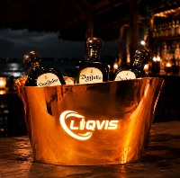 Enfriador de Tequila LiqVis Premium con Acabado Dorado Electroplacado, en Forma de Barco, de Doble Pared, con Logotipo Personalizado para Cócteles