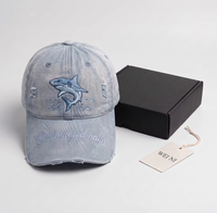 Cappello da Baseball Personalizzato con Ricamo 3D a Forma di Squalo, Stile Vintage in Cotone Lavato e Danneggiato, Cappelli Personalizzati