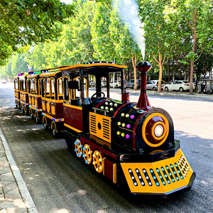 Train touristique sans rails de couleur bordeaux, avec éclairage LED, pour parc d'attractions, idéal pour les sorties familiales, à vendre. - Product Image 1