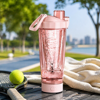 Bouteille shaker à protéines rechargeable par USB-C, mélangeur électrique premium, réutilisable, 600 ml, rose, emballage