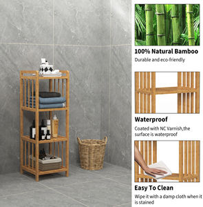 Custom 4-Tier Vrijstaand Bamboe Opbergrek Met Waterdichte Planken Voor Badkamer - Product Image 3