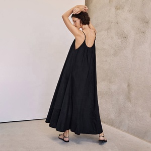 Robe longue personnalisée pour <span class=keywords><strong>femme</strong></span>, été, respirante, écologique, en lin et coton, col en V, bretelles spaghetti, couleur unie, <span class=keywords><strong>taille</strong></span> naturelle - Product Image 2