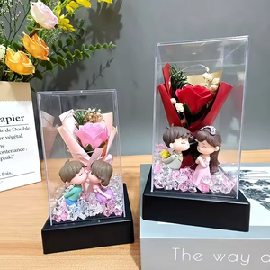 Acrylic Cover Soap Rose Mini Bouquet LED Desktop Decoration-Multi-Occasion Gift (Valentine's Day Mother's Day) 3 Colors - Product Image 5