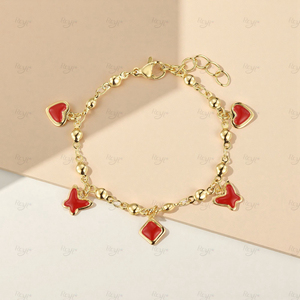 Alta calidad 14K chapado en oro de acero inoxidable niños lindo esmalte rojo encanto pulsera joyería - Product Image 5