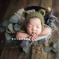 Chapeau en laine de mouton pour bébé, chapeau d'ours tricoté à la main, accessoires de photographie pour nouveau-nés, bonnet doux en forme d'animal pour séance photo de bébé