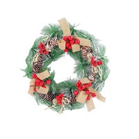 Guirnalda Decorativa Navideña Artificial Roja, Verde y Blanca con Lazo, Bayas, Cajas de Regalo, Bolas de Navidad y Piñas