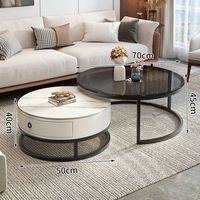 Table basse gigogne moderne et simple en pierre frittée et verre trempé avec tiroir de rangement pour appartement, maison, salon