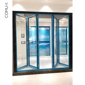 Puertas de acordeón plegables Puerta plegable de vidrio para patio de aluminio Puerta plegable automática de lujo exterior