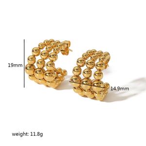 Pendientes de aro con cuentas en forma de C, joyería de fiesta para mujer de acero inoxidable y oro de 18 quilates TE6379 - Product Image 3
