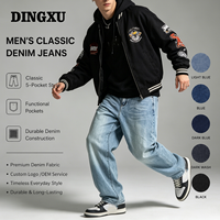 Jean droit ample pour homme en denim bleu clair délavé, cinq poches, classique, décontracté, pantalon en jean, vente en gros OEM