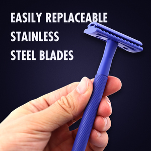 Kinghood Eco Friendly Classic Women Bikini Shaving Blue Metal Handle Double Edge Manual Safety <strong>razor</strong> Dropship - Product Image 4