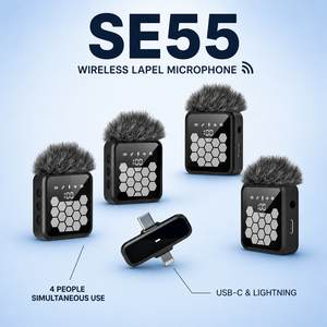 Microfono Lavalier Wireless per 4 Persone SE55, Microfono a Clip Multifunzione per Conferenze e Interviste - Product Image 1