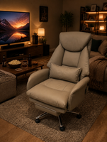 Fauteuil de bureau exécutif moderne inclinable en cuir véritable, confortable, ergonomique, dossier haut, accoudoirs réglables, en acier inoxydable, pour chambre à coucher