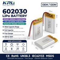 Batterie lithium-ion semi-solide 3,7 V 330 mAh, format pochette, 6*20*30 mm, modèle 602030, sécurisée pour aides auditives