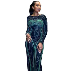 New Arrival Casual Dress Floor Length Long Sleeves Corpo Dresses Women Sexy