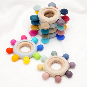 Juguetes Sensoriales Educativos de Alta Tecnología Personalizables, Anillo de Madera Irrompible y Mordedores de Silicona, Estilo de Juguete Suave - Product Image 1