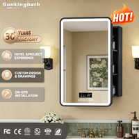 Armoire de toilette LED avec miroir, Bluetooth, anti-buée, en acier inoxydable, rectangulaire, murale, pour salle de bain, avec fermeture douce