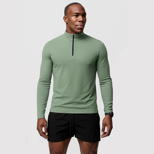T-shirt de sport pour homme à manches longues, à séchage rapide, uni, pour la course à pied, la remise en forme, avec fermeture éclair, en polyester et élasthanne, fabrication sur mesure - Product Image 3