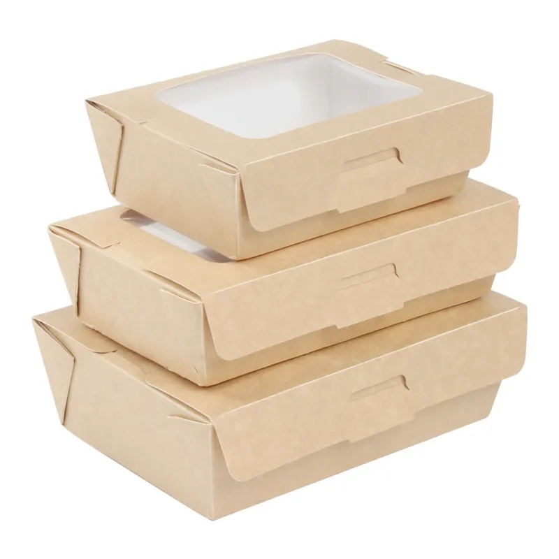 Caixa de embalagem de papel para lancheira, embalagem de papel descartável para comida com janela transparente