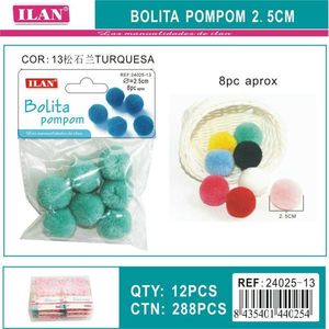 Ilan Bolita Pompom 2.5Cm Turquoise <b>Wool</b> <b>Craft</b> Decorations - Product Image 1