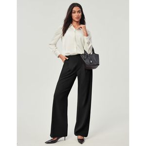 Pantalones Anchos de Mujer, Cintura Alta, Elásticos, Tejidos, Transpirables, Casuales, de Trabajo, Cómodos - Product Image 3