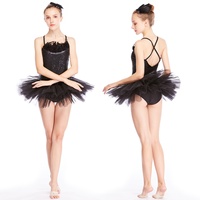 Midea — robe Tutu cygne noir, justaucorps à paillettes avec plumes, vêtement de danse moderne