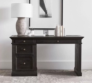 French Country <b>Solid</b> Oak Writing <b>Desk</b> Weathered Finish Traditional Home Office Pedestal <b>Desk</b> With 5 Storage Drawers - Product Image 5