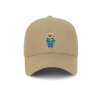 Gorra de béisbol trucker unisex de 6 paneles 100% algodón estilo urbano al por mayor, camiseta de rugby polo a rayas verde y azul, termoadhesivo de oso de peluche