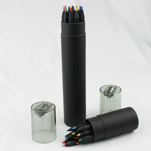 Ensemble de crayons de couleur en bois noir de haute qualité, 12 à 24 couleurs, dans un tube en papier, boîte en papier - Product Image 2