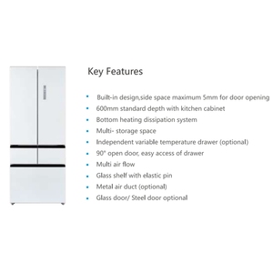 Réfrigérateur domestique de 424 litres, haute qualité, à portes françaises, refroidissement par air, sans givre, OEM, encastrable, BCD-424W, porte vitrée - Product Image 2