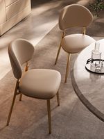 Chaise de salle à manger d'hôtel de luxe léger, dossier en cuir PU véritable, acier inoxydable haut de gamme, design moderne simple et écologique, petite taille