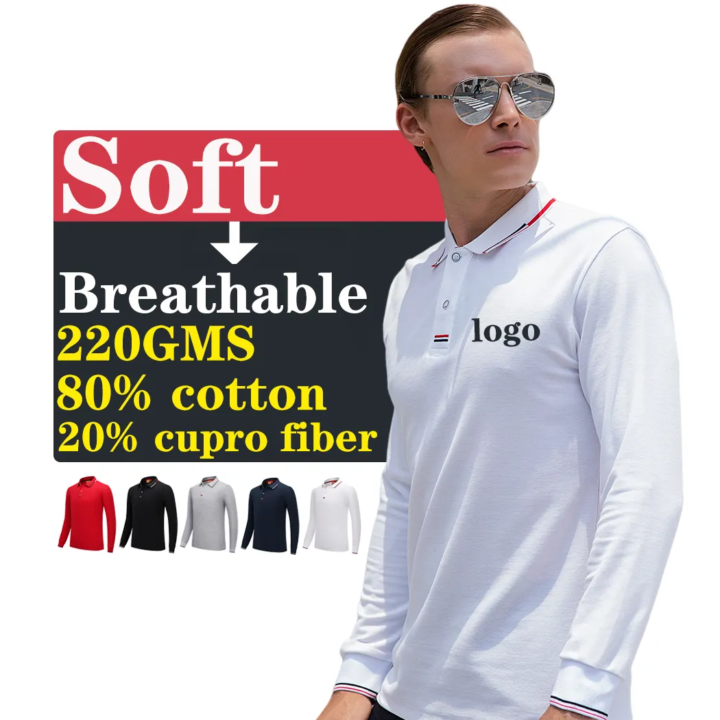 Supplier customer mens polo shirt solid color golf shirt for men long sleeve tshirts blank t shirts