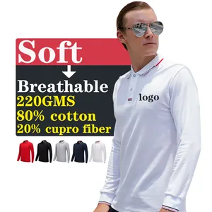 Camiseta de golfe masculina, cor sólida, de manga longa, para homens