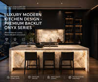 Cuisine modulaire de luxe moderne KEJIA avec îlot cascade rétroéclairé, design minimaliste, ensemble d'armoires de cuisine bleues