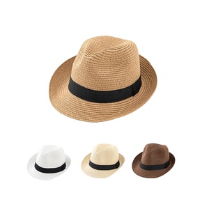 Chapeau Fedora Panama SOLPOP pour Fête avec Ruban, Chapeau <span class=keywords><strong>d</strong></span>'Été à Bord Court pour Tout-Petits, Casquette de Plage, Chapeau Western Trilby Derby Jazz - Product Image 1