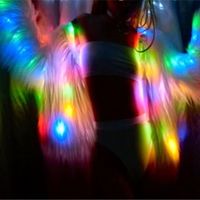 Abrigo de Invierno para Mujer con Pelo Sintético y Luces LED, con Estampado Luminoso para Actuaciones Escénicas y Ropa de Baile