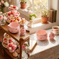 Ensemble de matcha en céramique Kawaii imprimé à la main, motif cœur, 5 pièces, 500 ml, pour cérémonie du thé à domicile, en stock, logo personnalisé