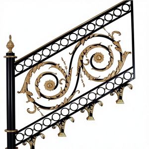 Rampe d'escalier de luxe en fer forgé doré, garde-corps décoratif en métal pour intérieur, balustrade de villa, conception personnalisée - Product Image 1